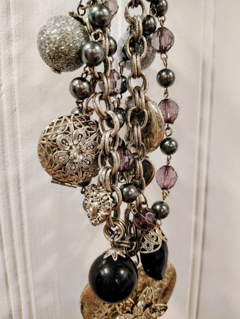 Boho Chic Vintage Style 3 Layer Silver Metal Bling Necklace Lockets - Picture 4 of 16